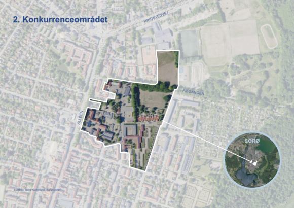 Konkurrenceområdet udgør en centralt beliggende del af Sorø, hvor bl.a. rådhuset ligger.
